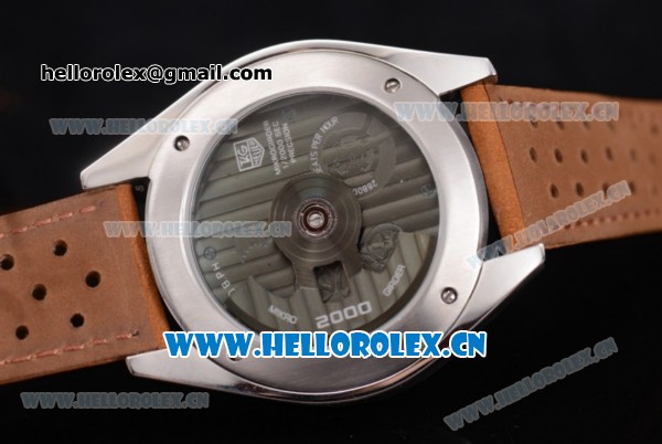 Tag Heuer Carrera Mikrograph 100th anniversary 2016 Miyota Quartz Steel Case with Arabic Numeral Markers White Dial and Brown Leather Strap - Click Image to Close